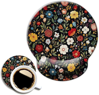 Ergo Comfort Gel Wrist Rest Mouse Pad-Ergonomic Office Mousepad with Wrist Support-Non-Slip, Design Desk Accessories Mat for Home&Game Decor Black Floral