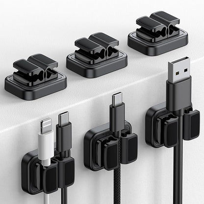 Lamicall 6Pack 3-in-1 Cord Spring Clip Holder - Small Clips for Desk Cable Organizer, Adhesive Adjustable Cable Holder for Charger Wire, USB Cord, Office, Car, Cord Management, Desk Accessories