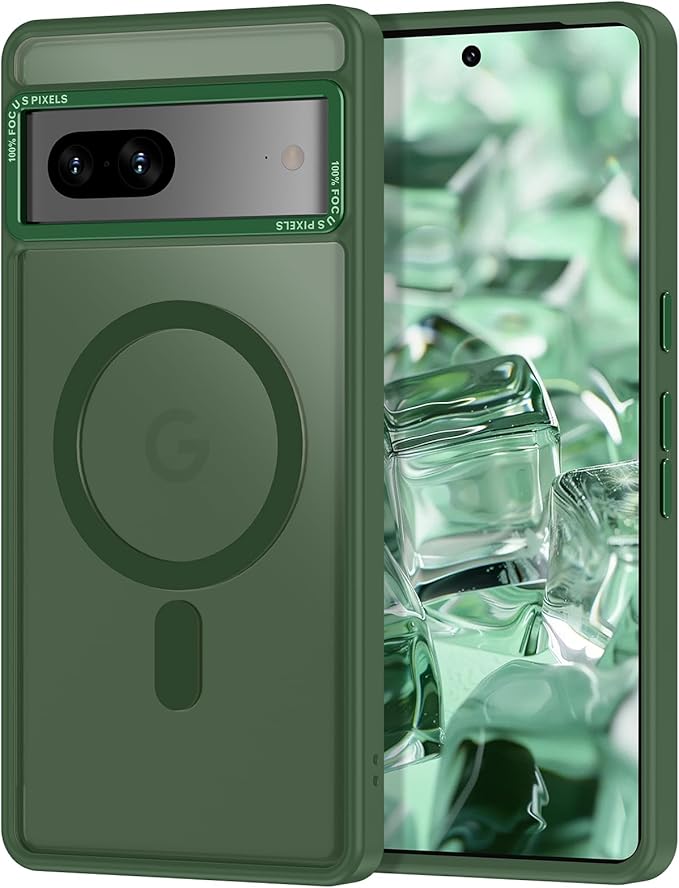 Magnetic for Google Pixel 7 Case, [Military Grade Drop Protection] [Compatible with MagSafe] Shockproof Slim Translucent Matte Anti-Slip for Women Girls Men Case, Forest Green