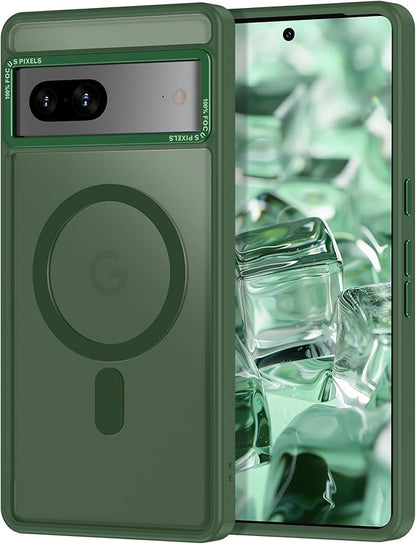 Magnetic for Google Pixel 7 Case, [Military Grade Drop Protection] [Compatible with MagSafe] Shockproof Slim Translucent Matte Anti-Slip for Women Girls Men Case, Forest Green