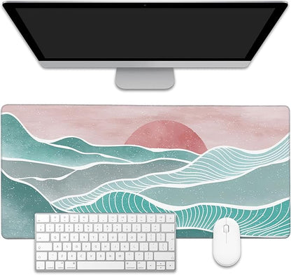 EOBKLAX Ocean Wave and Mountain Large Gaming Mouse Pad,Waterproof Desk Mat for Desktop,Non-Slip Rubber Base Mousepad with Stitched Edges for Laptop Office and Home 35.4X15.7 Inch