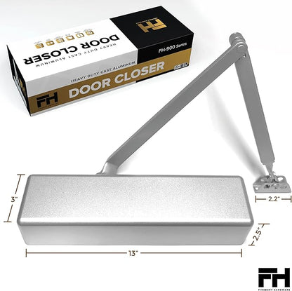 Finsbury Commercial Door Closer Automatic Heavy Duty High Traffic Adjustable ANSI/BHMA Grade 1, UL Listed ADA Compliant Hydraulic Backcheck Delayed Action Latch Speed 1-6 Power (Aluminum)