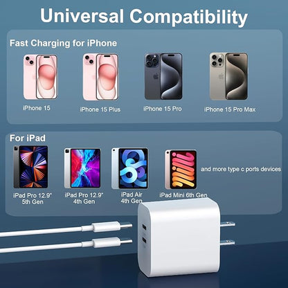 Phone 17 16/15 Pro Max Charger Fast Charging, 20W Dual Port USB C Fast Wall Charger Block with 6FT USB C to C Charging Cable for Phone 17 16 15 Pro Max/17 16 15 Pro/15/15 Plus