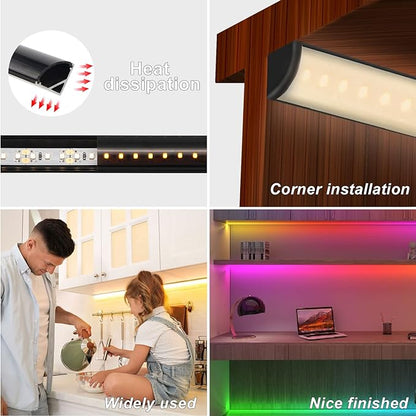 VST 6pack 3.3 ft LED Channel, V Shape Led Diffuser Channel, LED Aluminum Channel System with Black Cover, End Caps and Mounting Clips, Aluminum Profile for LED Strip Light Home Decoration