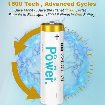 DMK POWER Rechargeable High Capacity Batteries 1.2V NiMH Low Self Discharge (AA White 2800MAH (8 Pieces))