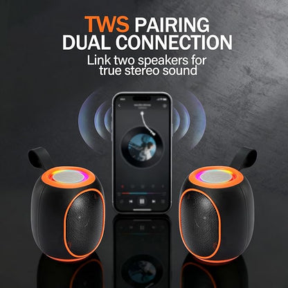 Portable Bluetooth Speaker – 8W HD audio quality, TWS stereo pairing, LED light show, compact and portable, suitable for outdoor use, can be used in cars, travel and parties, a cool teen gift(Orange)