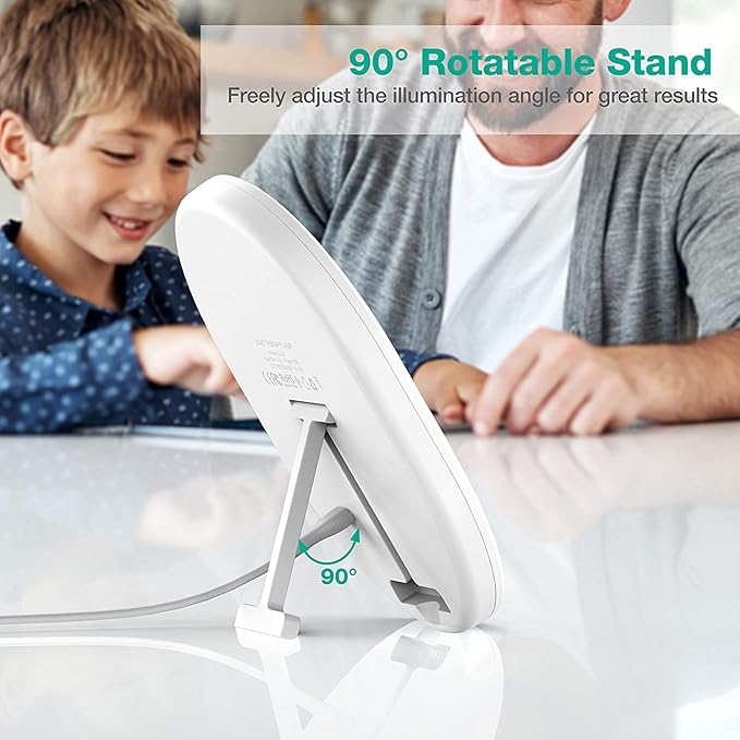 UV-Free 10000 Lux Daylight Lamp - Touch Control with 3 Brightness Levels & 4 Timer Functions, Large Surface & Rotatable Stand for Home/Office