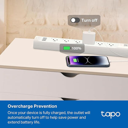 Tapo Smart Wi-Fi Power Strip- 6 Individually Controlled Smart Outlets and 3 USB Ports with Surge Protection, Matter, Works w/Alexa, Google Home, Siri, & Bixby, No Hub Needed, Tapo P316M