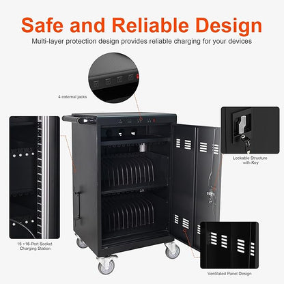 Aokleo Laptop Charging Cart,35 Devices Tablet Storage Carts for pad Up to 16.3" Screen Size, Classroom Computer Mobile Charging Station for Pads, Chromebooks,Laptops, Security Storage(31+4 Bay-Black)