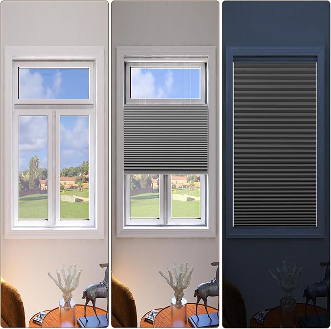 LEXEN Smart Top Down Bottom Up Honeycomb Shades WiFi Enabled Motorized Cellular Blinds Compatible with Alexa/Google Home Double Cellular Fabric Blackout Insulated Custom Sizes-Brown