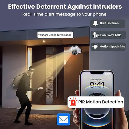 2025 Upgraded 2K Security Cameras Wireless Outdoor, Free Cloud Storage, 1-6 Months Battery Life, Waterproof, 2-Way Talk, AI Motion Detection Spotlight Siren Alarm Cameras for Home Security