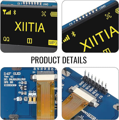 XIITIA 2pcs 2.42 inch 128x64 OLED LCD Display Module SSD1309 7 Pin SPI/IIC I2C Serial Interface for Arduino UNO R3 (Yellow Light)