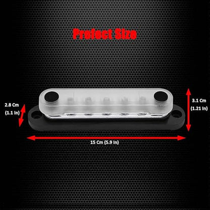 7 x M6 (1/4") Studs Power Distribution Block Bus Bar 12V, Ampper 5.9" HD 150A Marine BusBar Battery Distribution Block W/Cover for Car Boat Solar (Black)