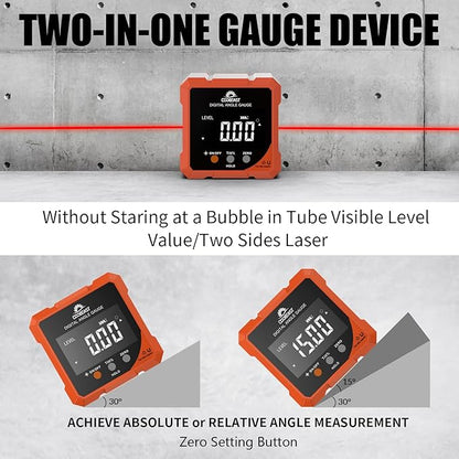 Digital Angle Finder with Laser, 4-side Magnetic Digital Angle Gauge, Rechargeable Mini Digital Laser Level Measuring Tool, Cube Inclinometer with Backlight for Woodworking Tablesaw Gift for Men