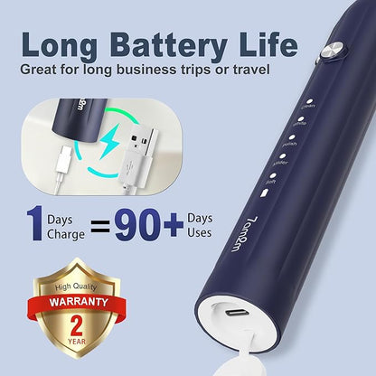 7AM2M Sonic Electric Toothbrush for Adults and Kids, with 8 Brush Heads and Travel Case,5 Modes with 2 Minutes Built in Smart Timer, One Charge Use for 90 Days, Rechargeable Toothbrushes(Navy Blue)