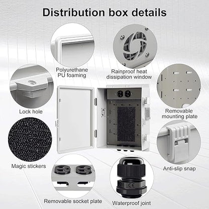 Namunanee Outdoor Electrical Junction Box, ABS Water Resistant Enclosure with Internal Mounting Panel & Hinged Cover (13" H* 9.2" L* 4.6" W & Outlet)