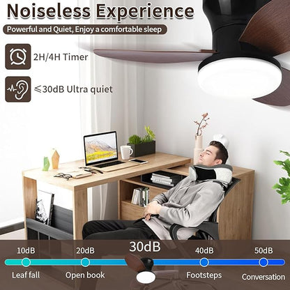 Glowall Small Ceiling Fan with Lights and Remote, 25 Inch Flush Mount, Reversible Quiet DC Motor, 3 Blades, 6 Wind Speeds, Dimmable LED, Adjustable Color Temperature, Timer