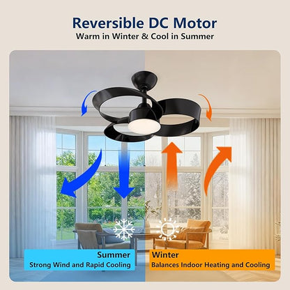 FANX 22 Inch Ceiling Fan with Light and Remote, Quiet DC Motor, Dimmable LED, Reversible 3-Speed Control, Easy Installation Flush Mount Fan for Small Rooms (Black)