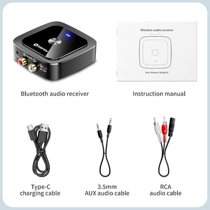 SONRU Bluetooth 6.0 Receiver, Bluetooth Adapter for Old Receiver, Low Latency, 24-Hour Battery Life with AUX 3.5mm/RCA, HiFi Wireless Audio Adapter for Speakers/Home Music Streaming Stereo System