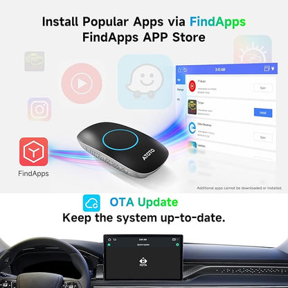 ATOTOMOVE Wireless CarPlay AI Box with OBD2 Scanner, Car Video Streaming Wireless Plug & Play Carplay Adapter for iPhone & Android Auto with ChatGPT, Supports YouTube, Netfilx 256GB Max, HDMI