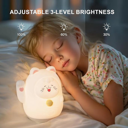 AuroraNiteBeam Cute Cat Night Light for Kids, LED Nursery Lamp Dimmable & Rechargeable, Warm Glow for Night Feeding, Nursery & Room Décor Lamp with Gift-Ready Design