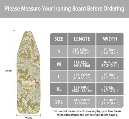 ZCFYGDX William Morris Prints Ironing Board Cover Easy Install St&ard Size with Elastic Edge 3 Bottom Nylon Buckle Straps Breathable Ironing Decor Suitable for Wide Ironing Board House Decor Size-2XL
