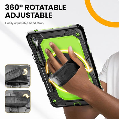 Timecity Case for Samsung Galaxy Tab S10 FE/ S9 FE 5G 10.9 Inch/ S9 11 Inch - Heavy Duty Protective Cover with Screen Protector, Rotating Stand, Shoulder Strap & S Pen Holder | Kids-Friendly, Green