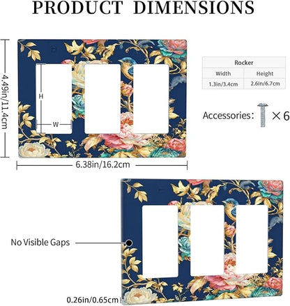 Bvtewkhz Floral Birds Morris 3 Gang Triple Rocker Decorative Outlet Covers Light Switch Plate Electrical Receptacle Switchplate For Bathroom Kitchen Bedroom