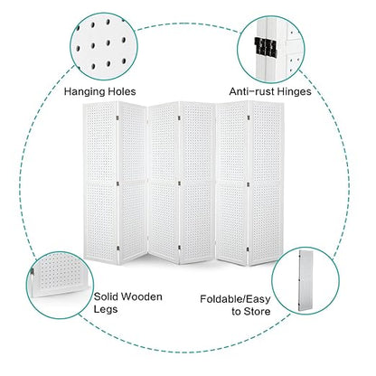 Babion 6 Panel Pegboard Display, Freestanding Folding Privacy Screens for Craft Shows (White)