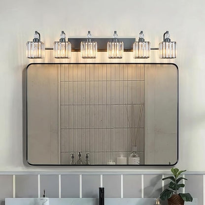 BBLLWJ 6 Light Bathroom Vanity Light Modern Black Vanity Light Fixtures Bathroom Light Fixtures Over Mirror Crystal Vanity Lighting Fixtures