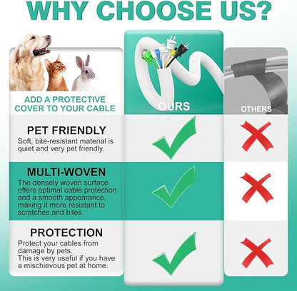 UOMTFAI Dog and Cat Cord Protector 10ft - 1/2inch, Flexible Cable Sleeve for Easy Cord Management, Protects Cables from Pets Chewing, Ideal for USB, Power, Audio and Video Cords - White