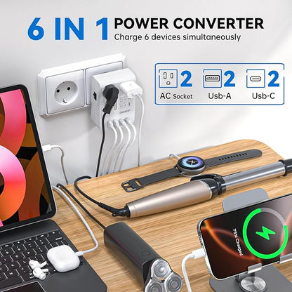 DOACE 220v to 110v converter 350W voltage converter us to europe for Hair Straightener/Curling Iron Converter for European Travel with 4-port USB Charging and UK/AU/US/EU Worldwide Plug Adapter, White