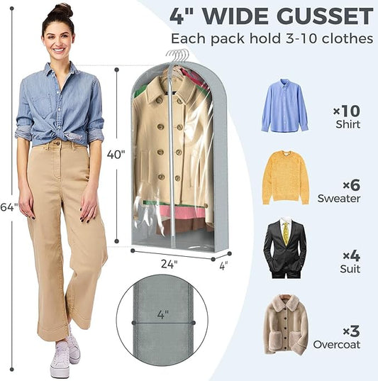 1 Pcs 40" Garment Bags for Hanging Clothes, Clear Suit Bags for Closet Storage Clothing Storage, Garment Bags Shoulder Covers with 4" Gussets for Coats, Jackets, Shirts and Sweater