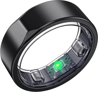 SEEKZERO Smart Ring for Women Men, Titanium Fitness Ring with Heart Rate, Stress & Sleep Monitoring,Step & Calorie Counter, 5ATM Waterproof for iPhone and Android,No Subscription Fee (Black, 6)