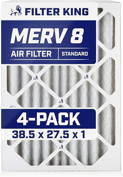 Filter King 38.5x27.5x1 Air Filter | 4-PACK | MERV 8 HVAC Pleated A/C Furnace Filters | MADE IN USA | Actual Size: 38.5 x 27.5 x .75"