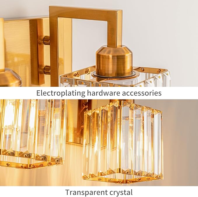 FDPBY Modern Crystal Bathroom Vanity Light 4-Lights Gold Brushed Brass Finish Modern Crystal Wall Lamp Bathroom Vanity Lighting