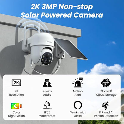Cinnado 2K Cameras for Home Security-2.4G WiFi Outdoor Camera Wireless Solar/Battery Powered, 360° Viewing, Human Detection, Color Night Vision, Cloud/SD Storage B6 (B6-White-3pack-2.4G)