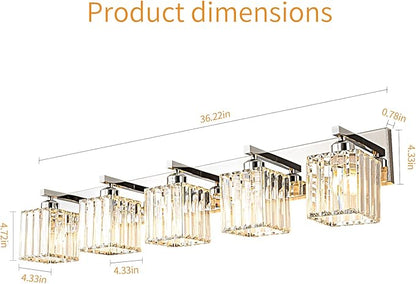 FDPBY Modern Vanity Light 5-Lights Chrome Crystal Bathroom Wall Light Fixtures