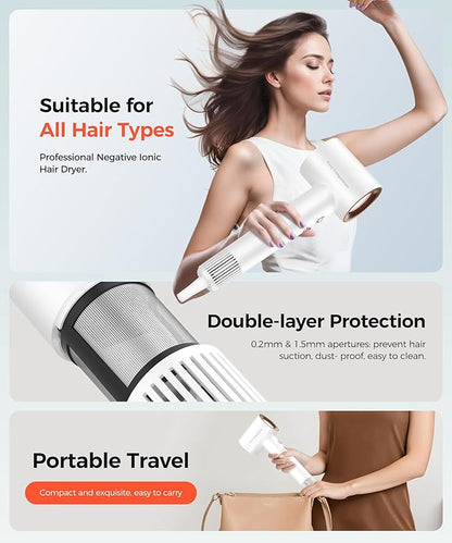 Cosy Companions Hair Dryer, 150000 RPM High-Speed Blow Dryer with 500Million Negative Ions for Fast Drying, Lightweight & Thermo-Control, Hair Dryer with Diffuser, Ideal for Salon & Travel, White