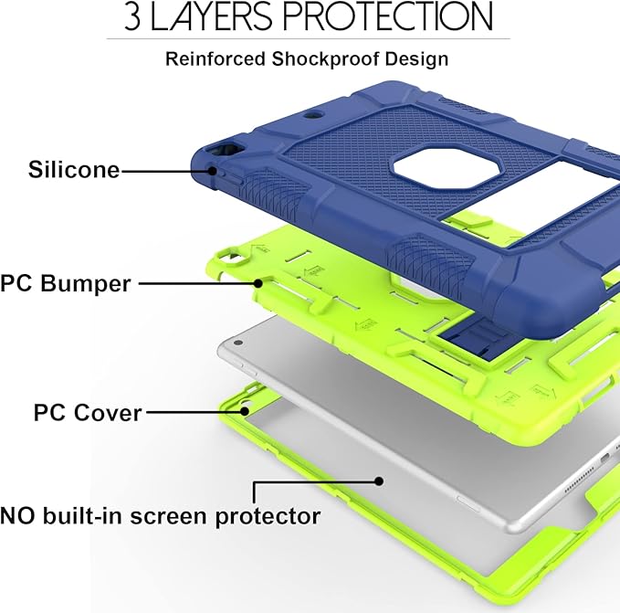Rantice iPad 9th Generation Case, iPad 8th Generation Case, iPad 7th Generation Case, Hybrid Shockproof Rugged Drop Protection Cover with Kickstand for iPad 10.2'' (Navy+Green)