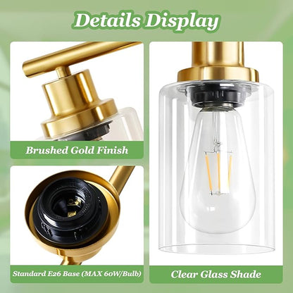 Guliaofo 4-Light Gold Bathroom Light Fixtures, E26 Modern Vanity Lights for Bathroom with Clear Glass Shade, Wall Lamps for Mirror Hallway Kitchen Cabinet Living Room Sconces Lights