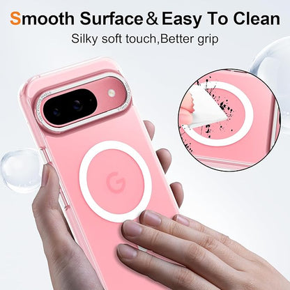 Magnetic for Google Pixel 9/Pixel 9 Pro Case, [Military Grade Drop Protection] [Compatible with MagSafe] Shockproof Slim Translucent Matte Anti-Slip for Women Girls Men Case, Clear