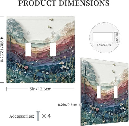 Bvtewkhz Wildflowers Rustic Flowers Floral Plants 2 Gang Double Toggle Wall Plate Cover Vintage Mountain Decorative Light Switch Covers Electrical Faceplate Switch Plates for Bathroom Kitchen Home
