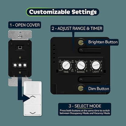 TOPGREENER Motion Sensor Light Switch Dimmer, Electronic Dimmer with PIR Motion Sensor, Occupancy & Vacancy Modes, 150W LED/CFL, Single-Pole, UL Listed, TDODS5-120, White