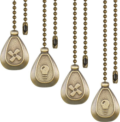 Patelai 4 Pieces Ceiling Fan Pull Chain Extender Ornament 12 Inch Ceiling Pull Chain Extension Classic Drop Shaped Pendant Beaded Ball Cord for Fan light lamp decorative with Connector(Bronze)