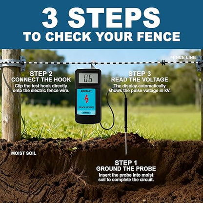 allsun Digital Electric Fence Voltage Tester and Fault Farm Finder, Fence Voltmeter/Grounding Tester LCD Display for 300V to 9.9kV Pulse, Fence Voltage Indicator Checker Farm Gardening Tool