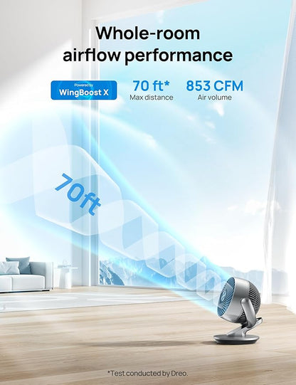Dreo Smart Fan for Bedroom,120° Vertical and 90° Oscillating Fan with Remote/Voice, 13 Inch Height Quiet Air Circulator for Whole Room, 70 ft, 4 Speeds, 5 Modes, 12H Timer, Desk Fans for Home, Office