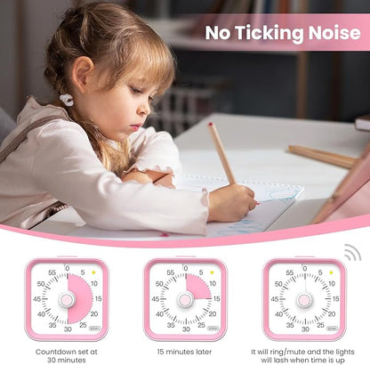 InfPokid Visual Timer for Kids with Pause Function, 60 Minute Countdown Timer for Kids Desk Study, Teaching, Kitchen Cooking, Office Meetings, Time Management for ADHD (Pink)