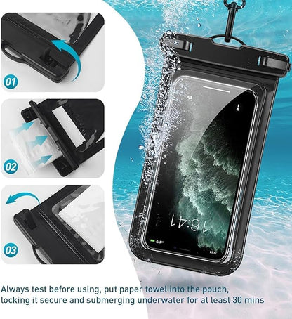 Waterproof Phone Pouch, with Inside Card Bag, Large Waterproof Case for iPhone 16 15 14 13 Pro Max,IPX8 Certified Lightweigt Cellphone Dry Bag, Beach Cruise Ship Essentials, 1 Pack-Black-8.3″
