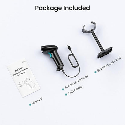 Barcode Scanner with Stand, USB Wired Inventory 2D 1D QR Code Scanner,Compatible with Computer POS MAC with Automatic Scanning, Handheld Barcode Reader for Library Supermarket（Green）